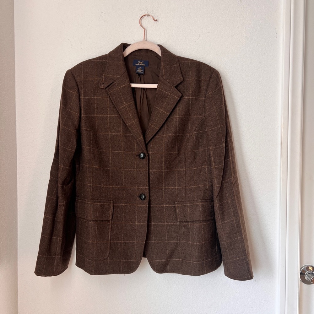 Brooks Brothers Brown Windowpane Wool Blazer